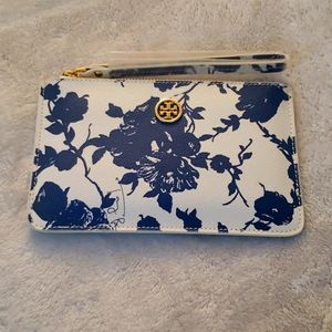 Tory Burch wristlet with blue flowers